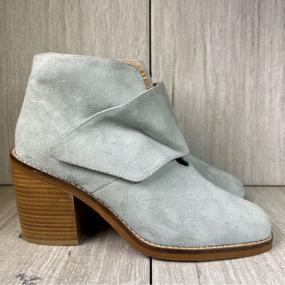 Shelly’s London Blue Suede Leather Ankle Booties Strap Block Heel Women's Size 7 - Picture 3 of 10